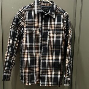 Banana Republic Black and Tan Plaid Trench Coat